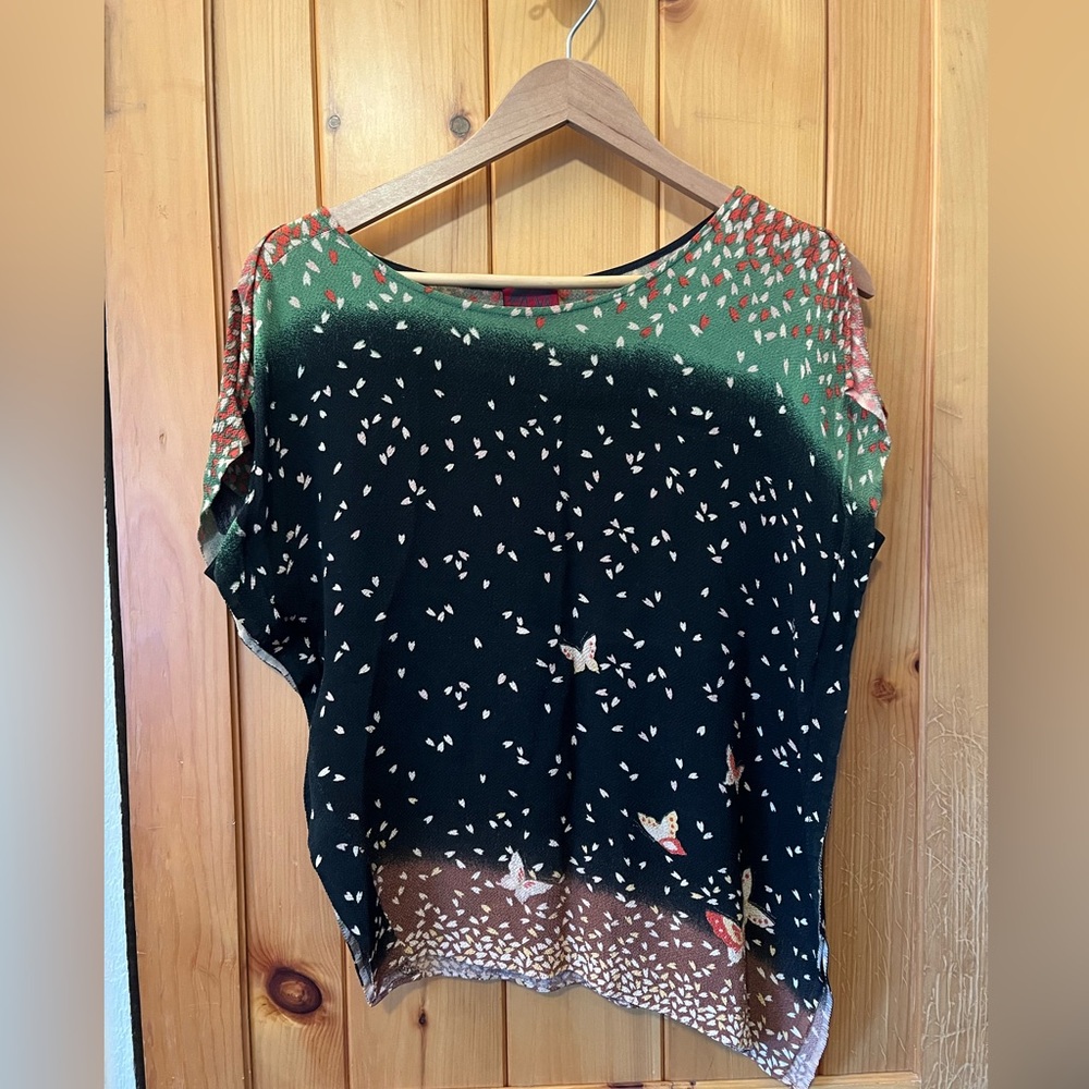 Mieko Mintz silk blouse l size M l butterfly design